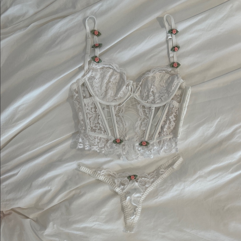 For Love & Lemons White Lace Lingerie Set XS